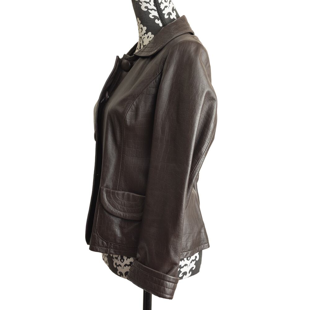 Rare Vintage Pendleton Petites Y2K Brown Crocodile Embossed Leather Jacket - L - Picture 7 of 12
